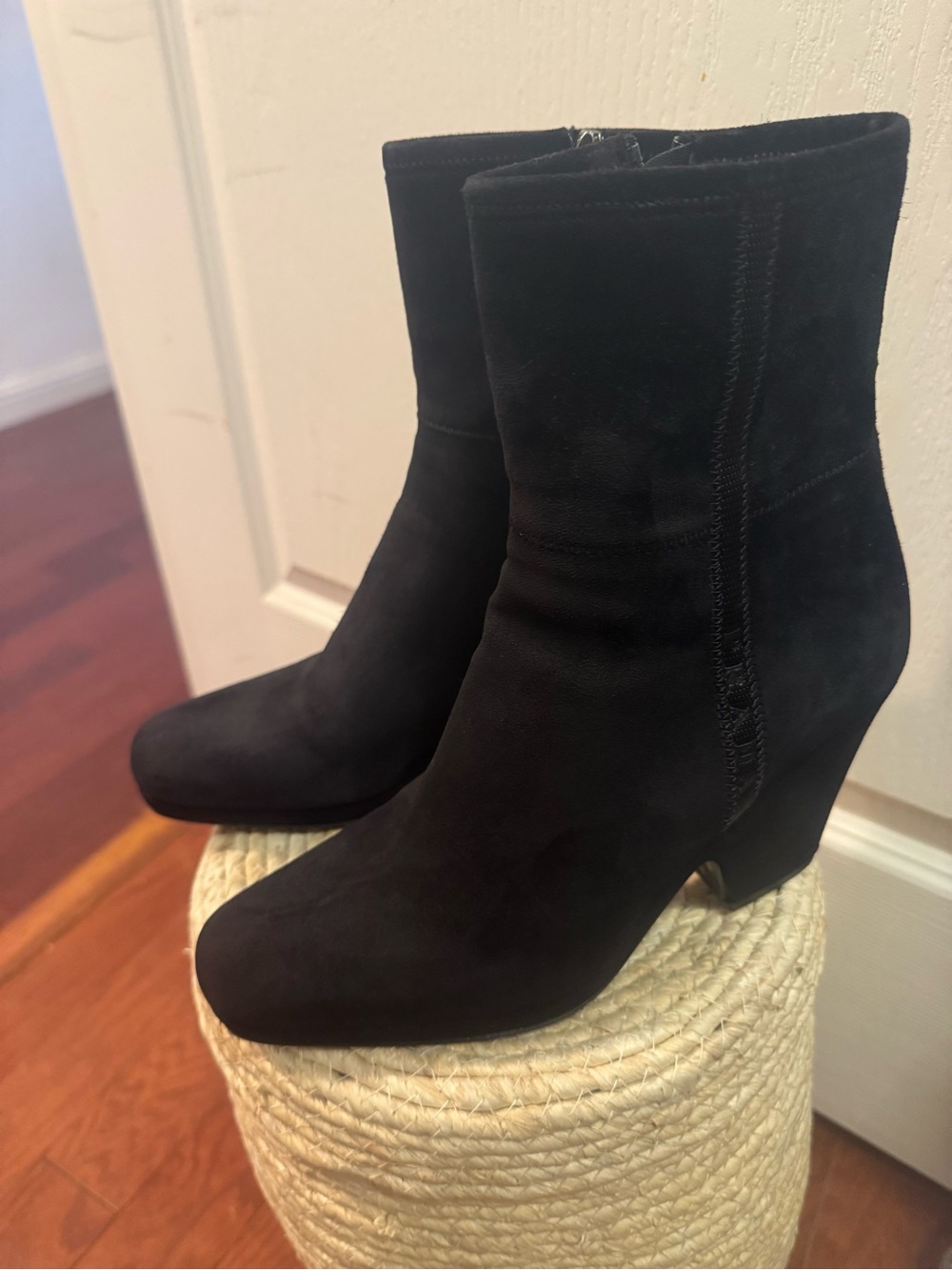 Prada Sport Women’s Black Suede Ankle Boot with Block Heel